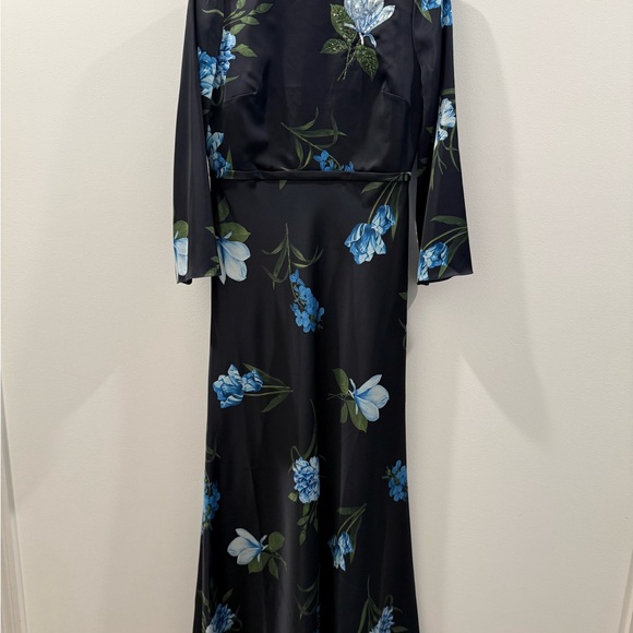 NWT Sachin + Babi Black and Blue Floral Dress Alex Sequin Long Sleeve Satin - Picture 6 of 10